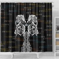 Viking Runes and Norse Mythology Symbols Shower Curtain Celtic Knotwork Tribal Illustration Style