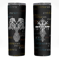 Viking Runes and Norse Mythology Symbols Skinny Tumbler Celtic Knotwork Tribal Illustration Style