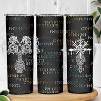 Viking Runes and Norse Mythology Symbols Skinny Tumbler Celtic Knotwork Tribal Illustration Style