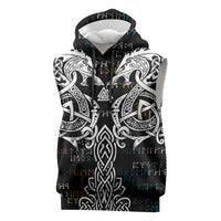 Viking Runes and Norse Mythology Symbols Sleeveless Hoodie Celtic Knotwork Tribal Illustration Style