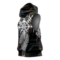 Viking Runes and Norse Mythology Symbols Sleeveless Hoodie Celtic Knotwork Tribal Illustration Style