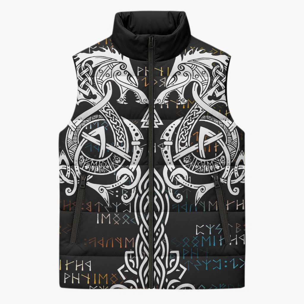 Viking Runes and Norse Mythology Symbols Sleeveless Puffer Jacket Celtic Knotwork Tribal Illustration Style