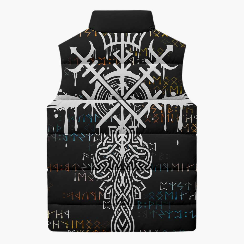 Viking Runes and Norse Mythology Symbols Sleeveless Puffer Jacket Celtic Knotwork Tribal Illustration Style