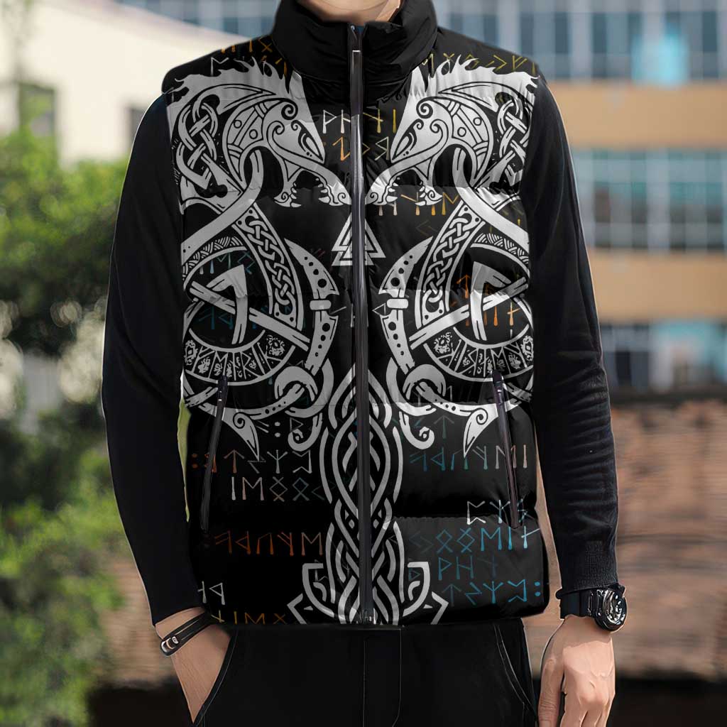 Viking Runes and Norse Mythology Symbols Sleeveless Puffer Jacket Celtic Knotwork Tribal Illustration Style