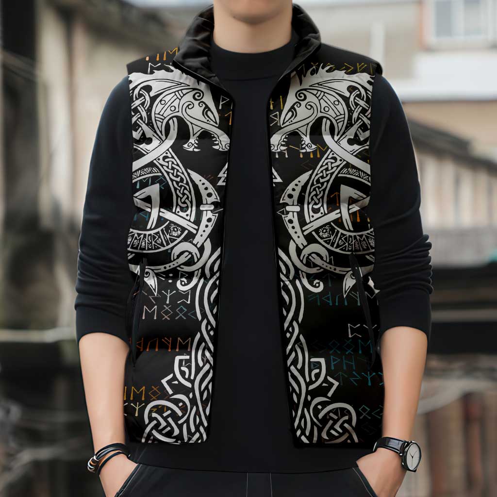 Viking Runes and Norse Mythology Symbols Sleeveless Puffer Jacket Celtic Knotwork Tribal Illustration Style