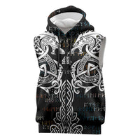 Viking Runes and Norse Mythology Symbols Sleeveless Zip Hoodie Celtic Knotwork Tribal Illustration Style