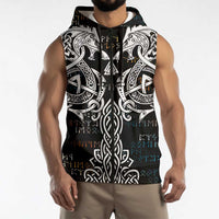 Viking Runes and Norse Mythology Symbols Sleeveless Zip Hoodie Celtic Knotwork Tribal Illustration Style