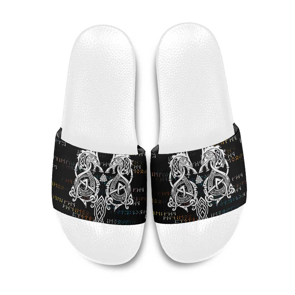 Viking Runes and Norse Mythology Symbols Slide Sandals Celtic Knotwork Tribal Illustration Style