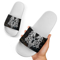 Viking Runes and Norse Mythology Symbols Slide Sandals Celtic Knotwork Tribal Illustration Style