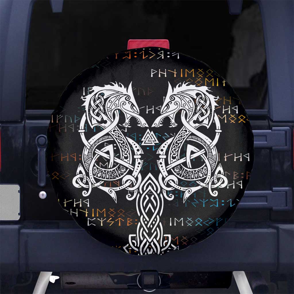 Viking Runes and Norse Mythology Symbols Spare Tire Cover Celtic Knotwork Tribal Illustration Style