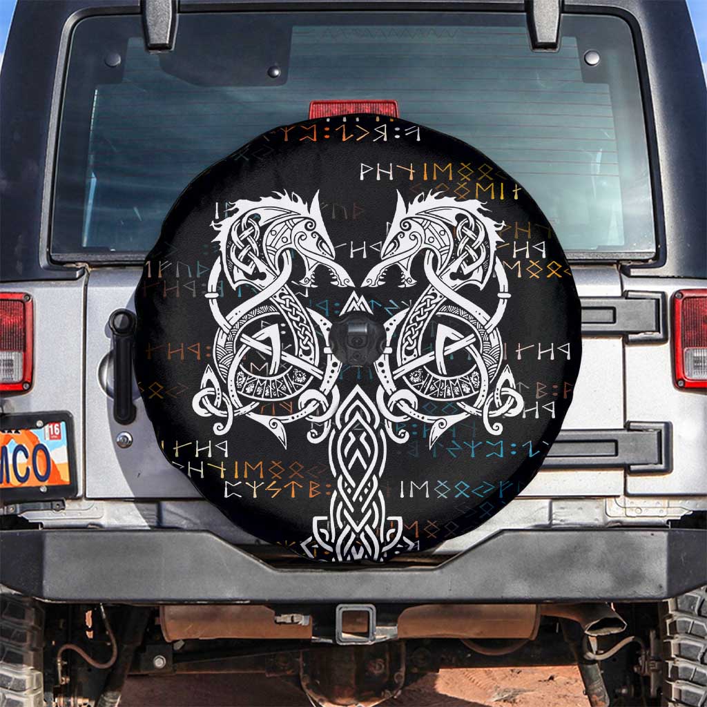 Viking Runes and Norse Mythology Symbols Spare Tire Cover Celtic Knotwork Tribal Illustration Style