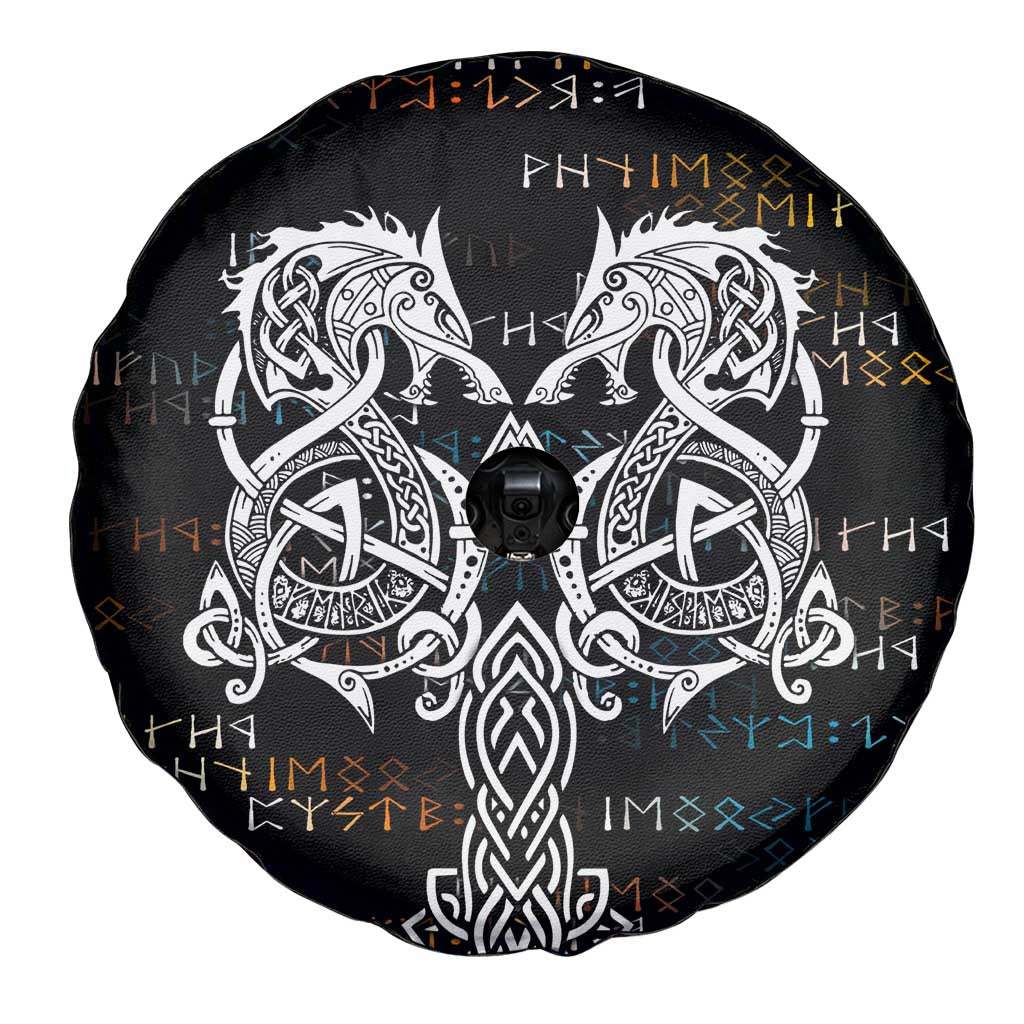 Viking Runes and Norse Mythology Symbols Spare Tire Cover Celtic Knotwork Tribal Illustration Style