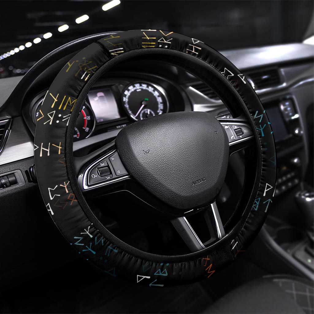 Viking Runes and Norse Mythology Symbols Steering Wheel Cover Celtic Knotwork Tribal Illustration Style