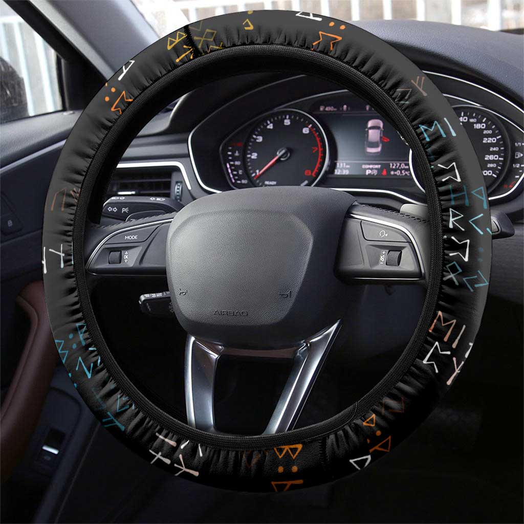 Viking Runes and Norse Mythology Symbols Steering Wheel Cover Celtic Knotwork Tribal Illustration Style