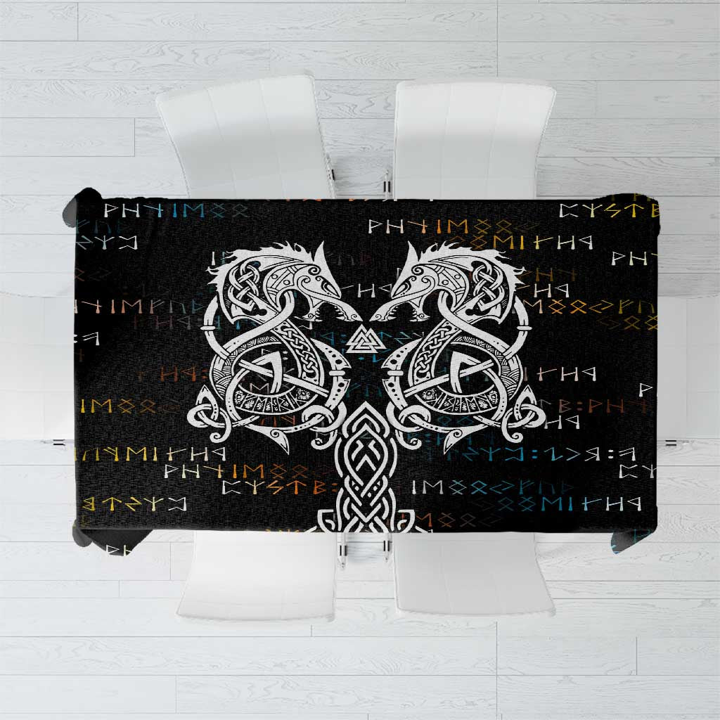 Viking Runes and Norse Mythology Symbols Tablecloth Celtic Knotwork Tribal Illustration Style