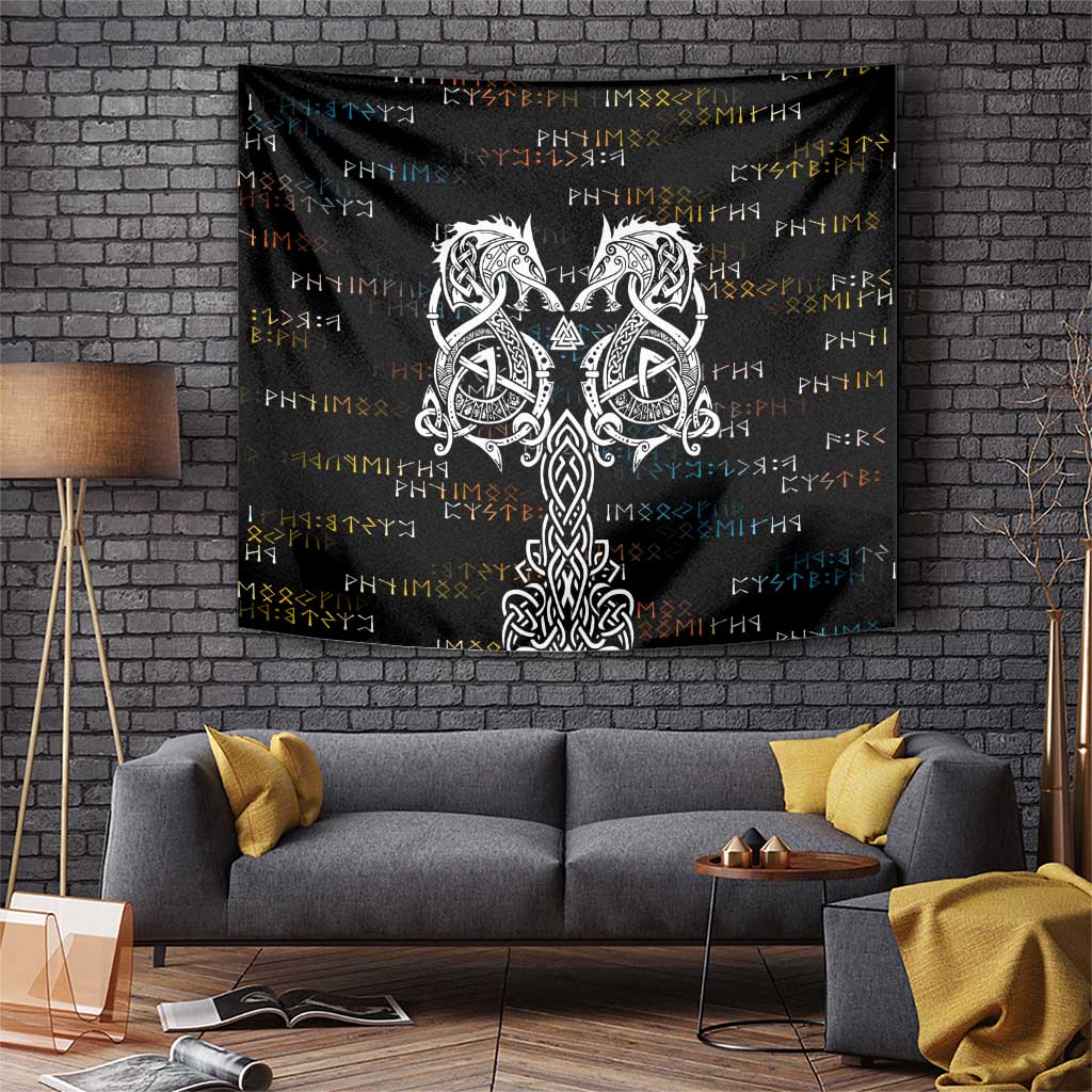 Viking Runes and Norse Mythology Symbols Tapestry Celtic Knotwork Tribal Illustration Style