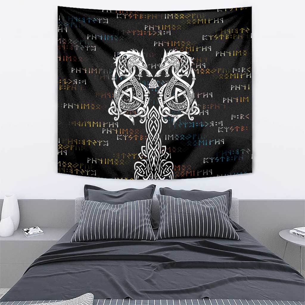 Viking Runes and Norse Mythology Symbols Tapestry Celtic Knotwork Tribal Illustration Style
