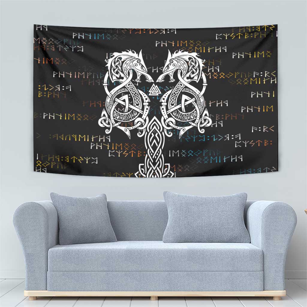 Viking Runes and Norse Mythology Symbols Tapestry Celtic Knotwork Tribal Illustration Style