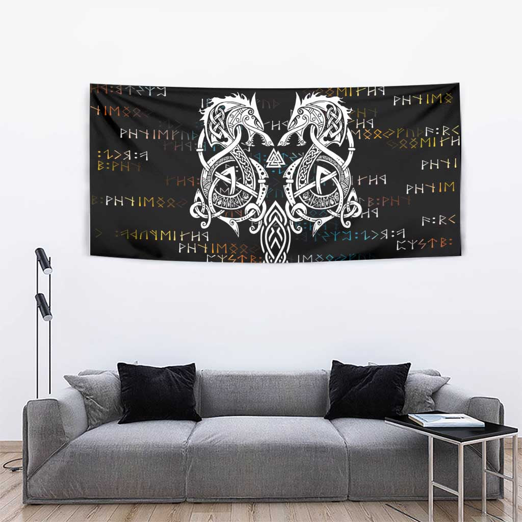 Viking Runes and Norse Mythology Symbols Tapestry Celtic Knotwork Tribal Illustration Style