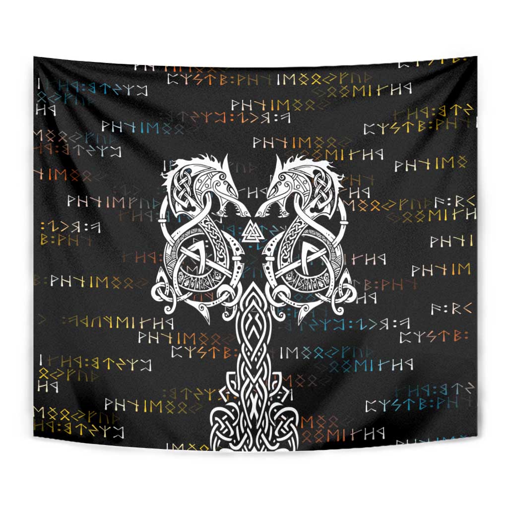 Viking Runes and Norse Mythology Symbols Tapestry Celtic Knotwork Tribal Illustration Style