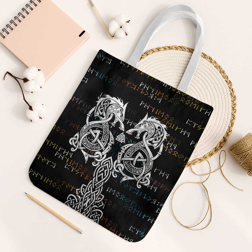 Viking Runes and Norse Mythology Symbols Tote Bag Celtic Knotwork Tribal Illustration Style