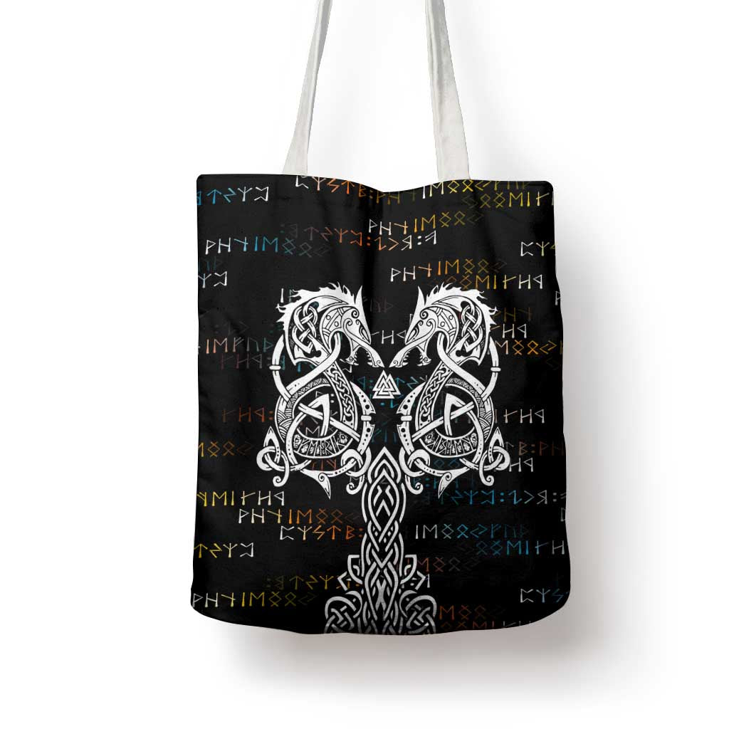 Viking Runes and Norse Mythology Symbols Tote Bag Celtic Knotwork Tribal Illustration Style