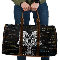 Viking Runes and Norse Mythology Symbols Travel Bag Celtic Knotwork Tribal Illustration Style