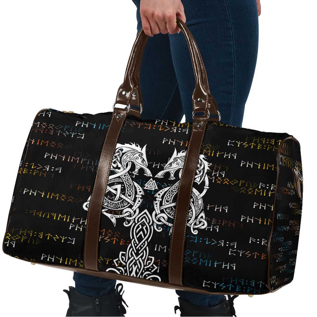Viking Runes and Norse Mythology Symbols Travel Bag Celtic Knotwork Tribal Illustration Style