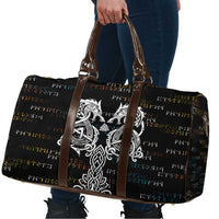 Viking Runes and Norse Mythology Symbols Travel Bag Celtic Knotwork Tribal Illustration Style