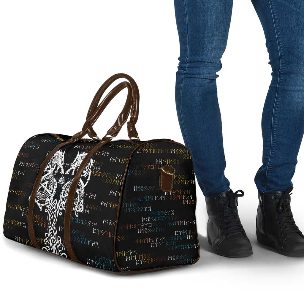 Viking Runes and Norse Mythology Symbols Travel Bag Celtic Knotwork Tribal Illustration Style
