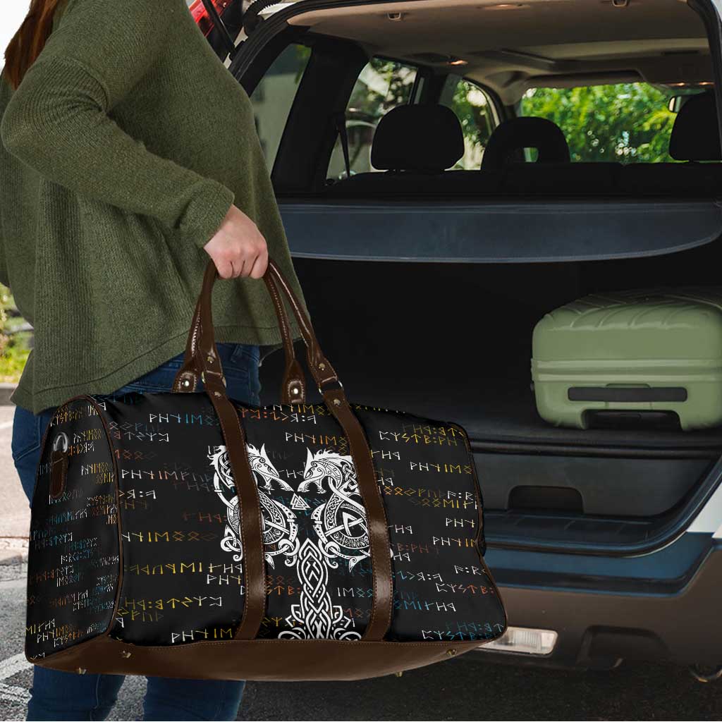 Viking Runes and Norse Mythology Symbols Travel Bag Celtic Knotwork Tribal Illustration Style