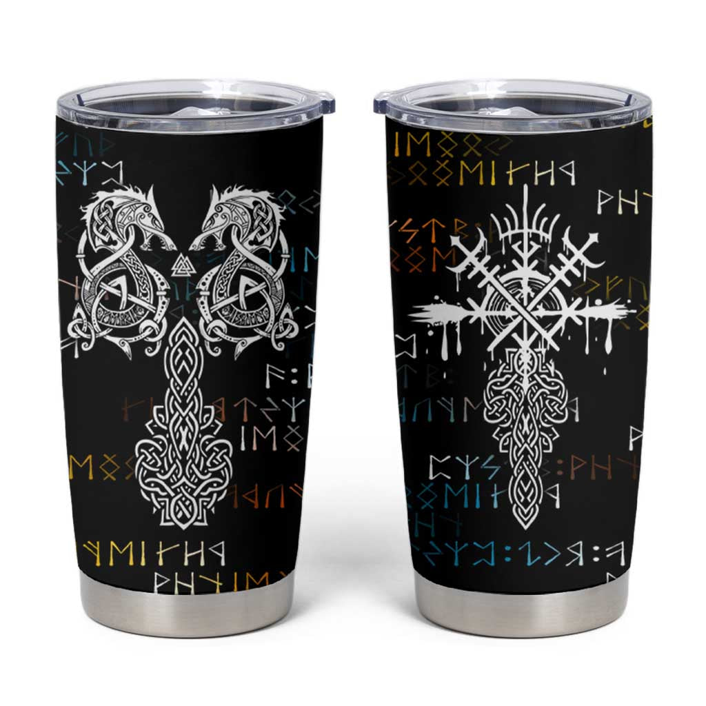 Viking Runes and Norse Mythology Symbols Tumbler Cup Celtic Knotwork Tribal Illustration Style