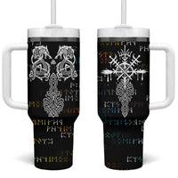 Viking Runes and Norse Mythology Symbols Tumbler With Handle Celtic Knotwork Tribal Illustration Style