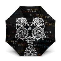 Viking Runes and Norse Mythology Symbols Umbrella Celtic Knotwork Tribal Illustration Style
