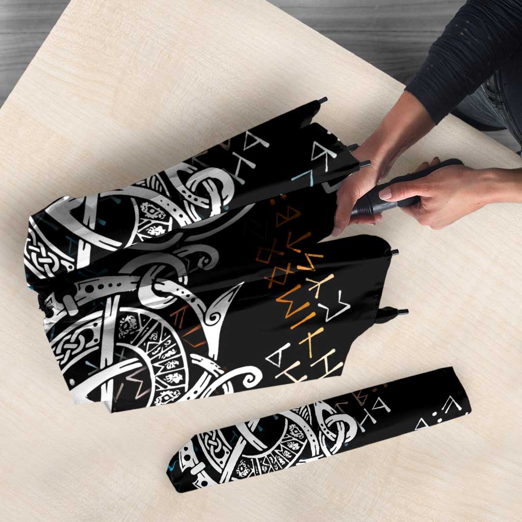 Viking Runes and Norse Mythology Symbols Umbrella Celtic Knotwork Tribal Illustration Style