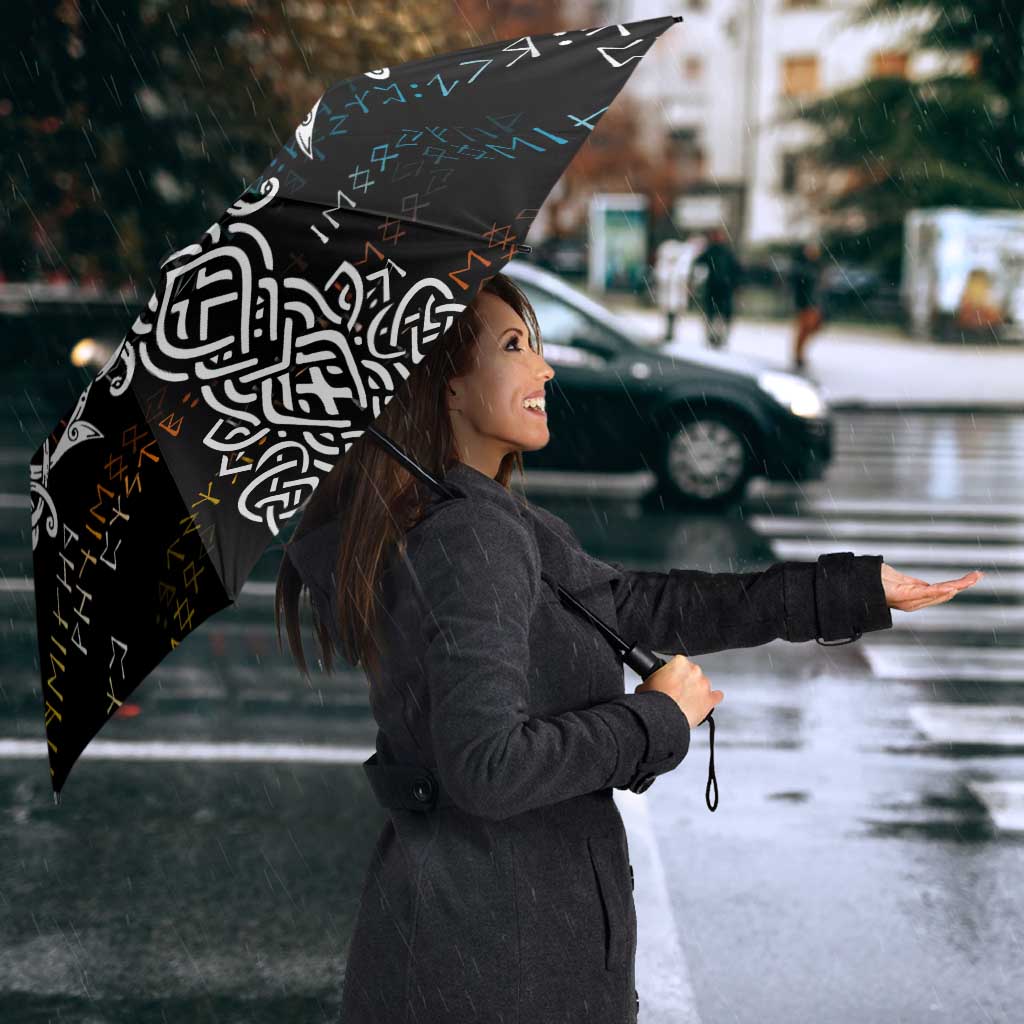 Viking Runes and Norse Mythology Symbols Umbrella Celtic Knotwork Tribal Illustration Style