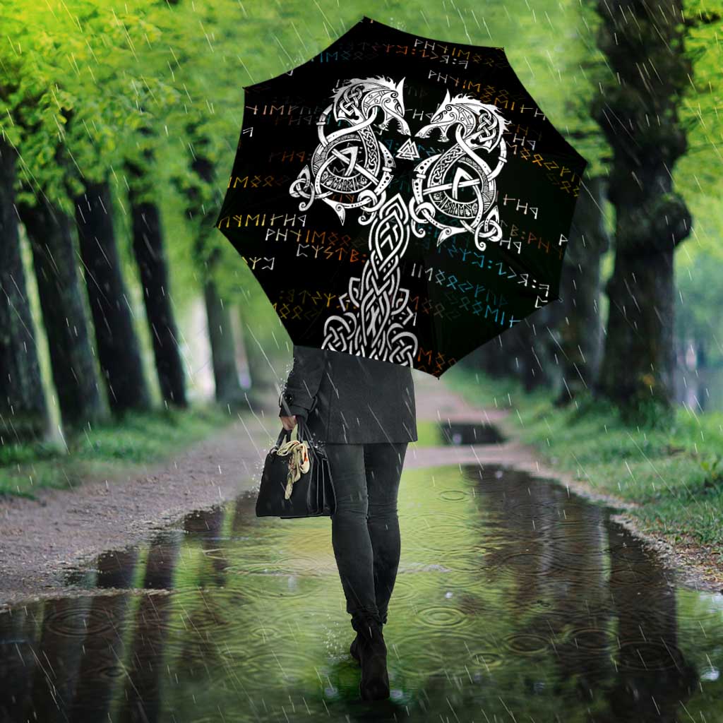 Viking Runes and Norse Mythology Symbols Umbrella Celtic Knotwork Tribal Illustration Style