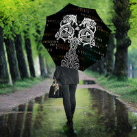 Viking Runes and Norse Mythology Symbols Umbrella Celtic Knotwork Tribal Illustration Style