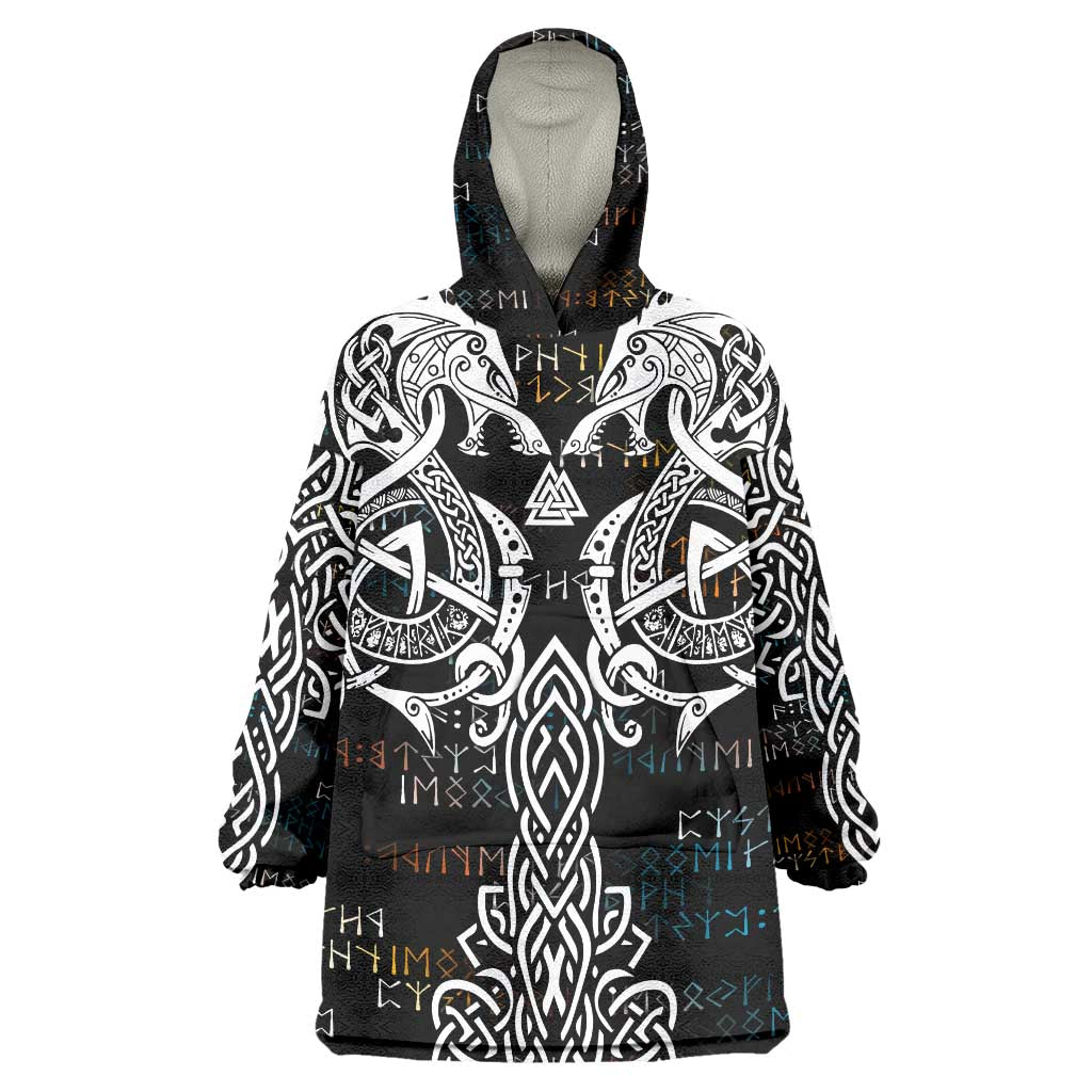 Viking Runes and Norse Mythology Symbols Wearable Blanket Hoodie Celtic Knotwork Tribal Illustration Style