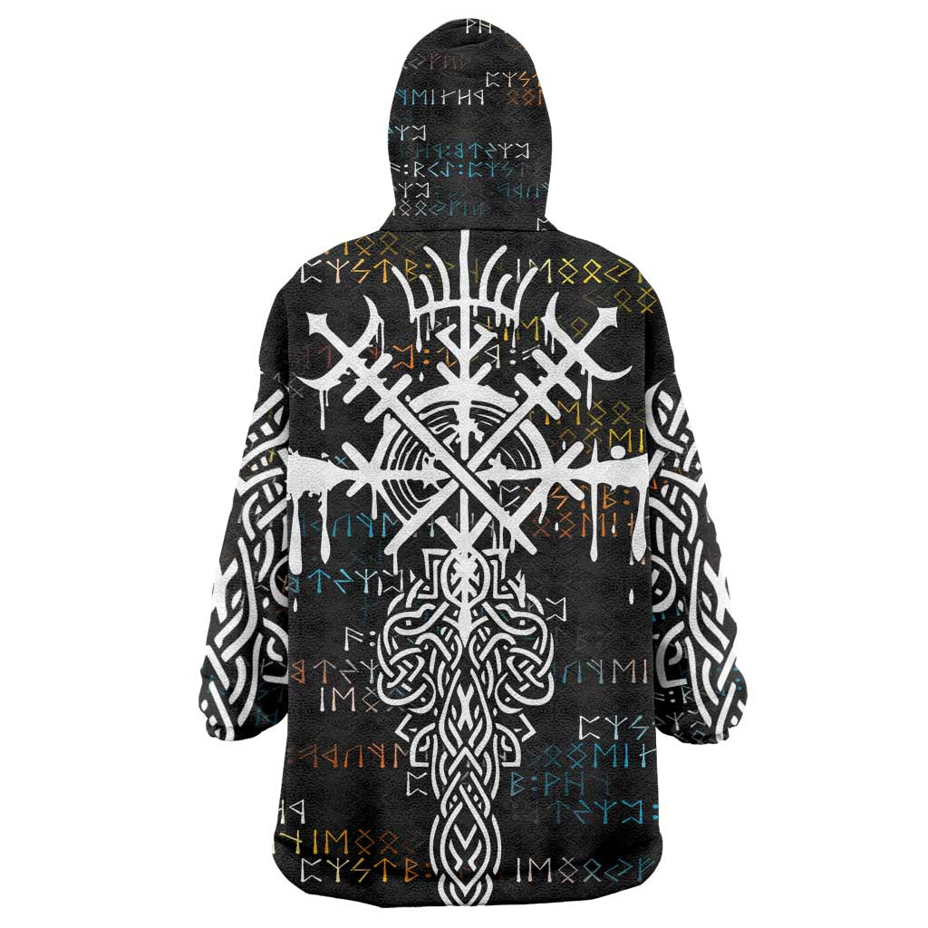 Viking Runes and Norse Mythology Symbols Wearable Blanket Hoodie Celtic Knotwork Tribal Illustration Style
