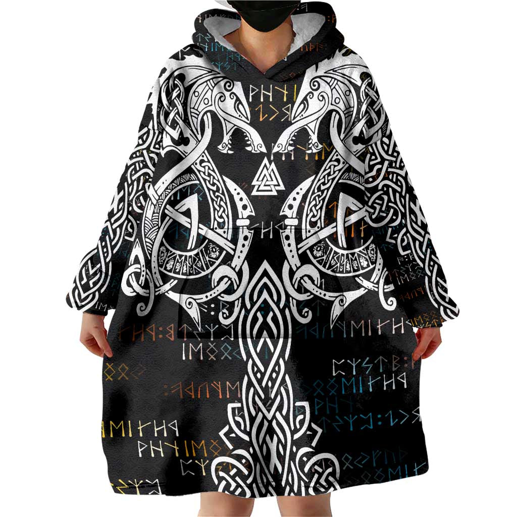 Viking Runes and Norse Mythology Symbols Wearable Blanket Hoodie Celtic Knotwork Tribal Illustration Style