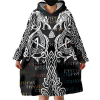 Viking Runes and Norse Mythology Symbols Wearable Blanket Hoodie Celtic Knotwork Tribal Illustration Style