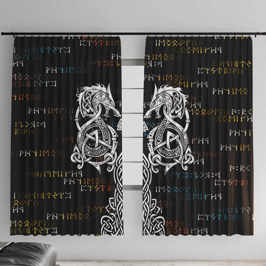Viking Runes and Norse Mythology Symbols Window Curtain Celtic Knotwork Tribal Illustration Style