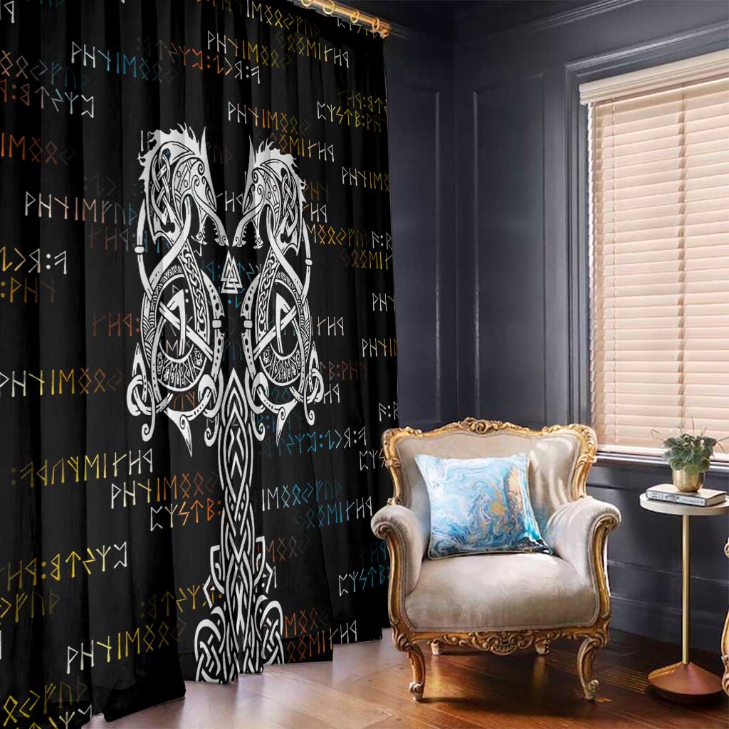 Viking Runes and Norse Mythology Symbols Window Curtain Celtic Knotwork Tribal Illustration Style