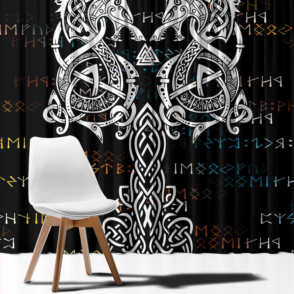 Viking Runes and Norse Mythology Symbols Window Curtain Celtic Knotwork Tribal Illustration Style