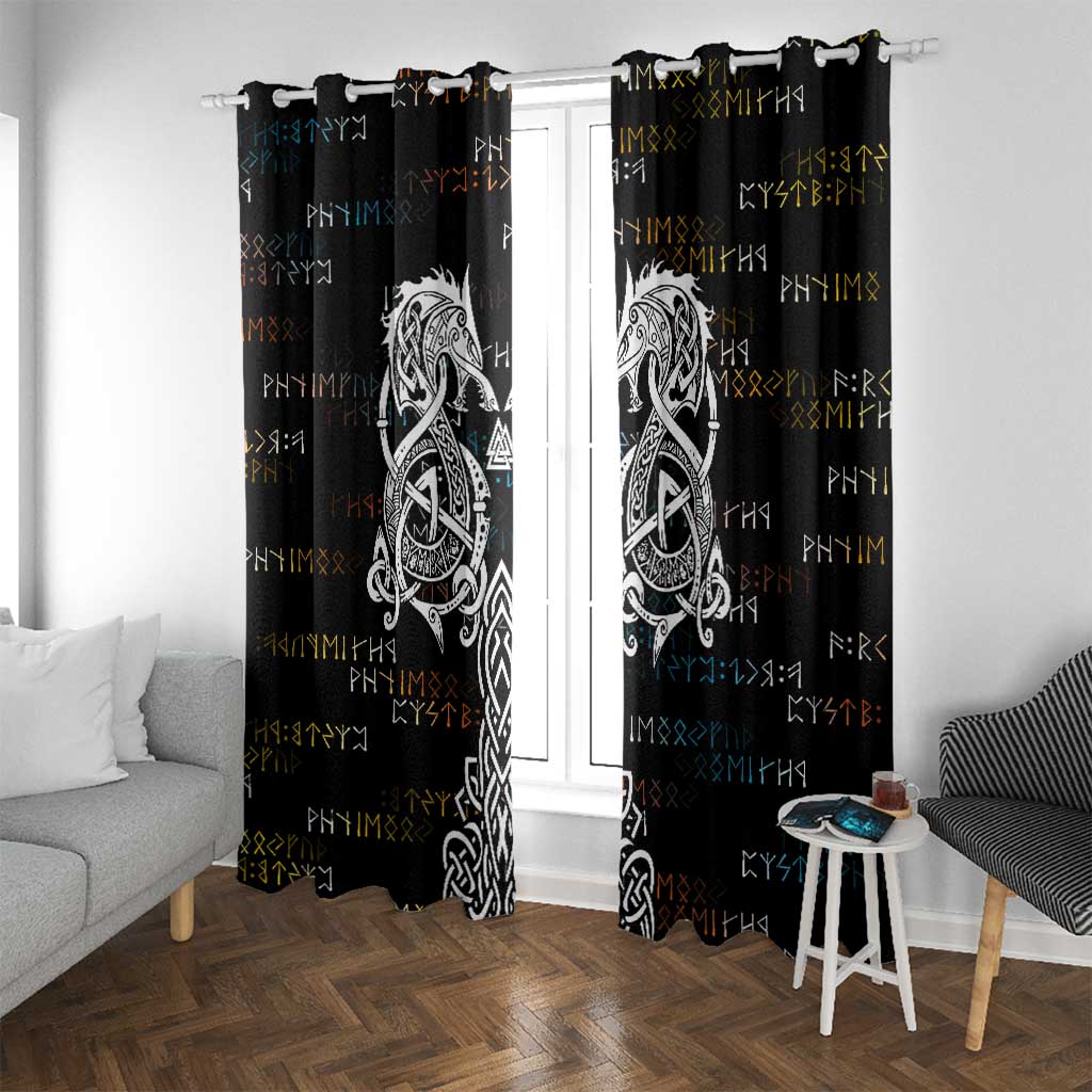 Viking Runes and Norse Mythology Symbols Window Curtain Celtic Knotwork Tribal Illustration Style