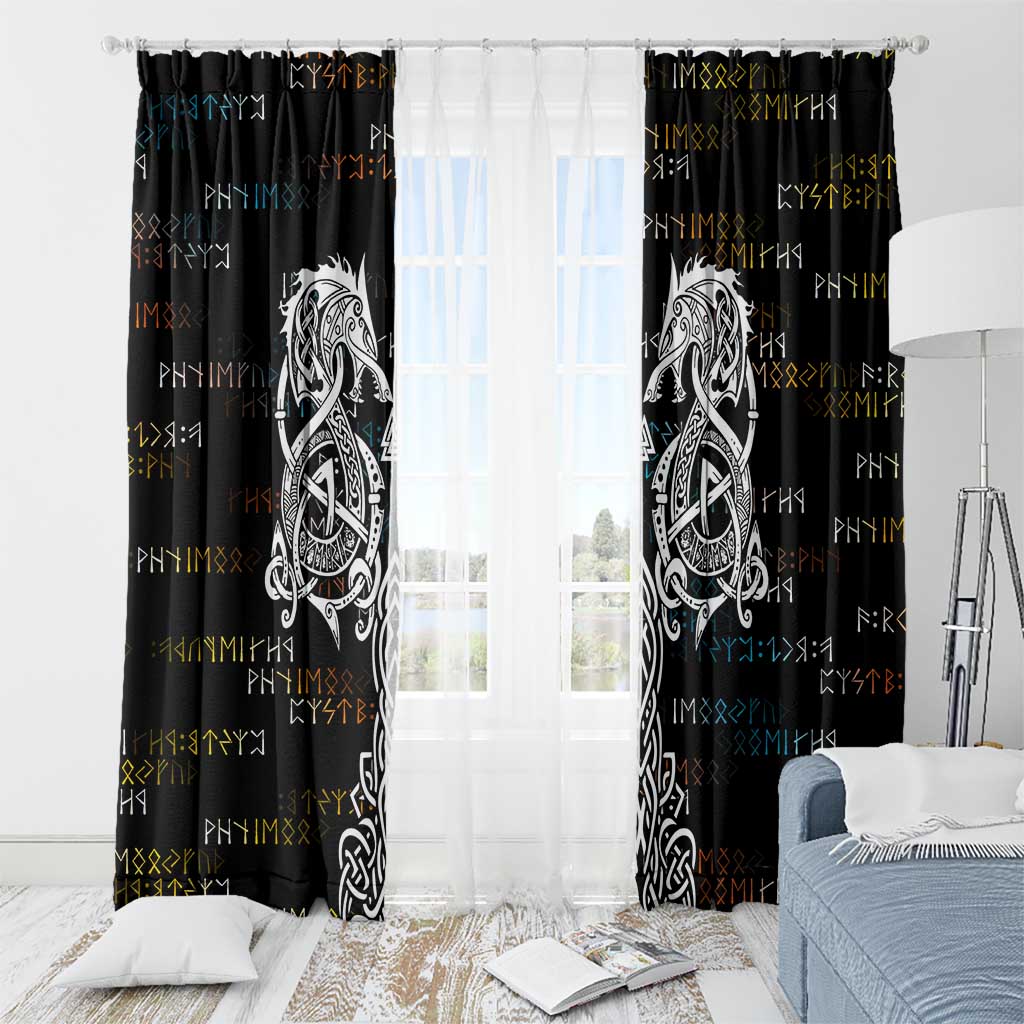 Viking Runes and Norse Mythology Symbols Window Curtain Celtic Knotwork Tribal Illustration Style