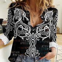 Viking Runes and Norse Mythology Symbols Women Casual Shirt Celtic Knotwork Tribal Illustration Style