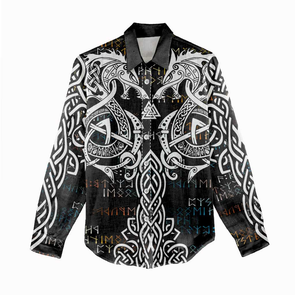 Viking Runes and Norse Mythology Symbols Women Casual Shirt Celtic Knotwork Tribal Illustration Style
