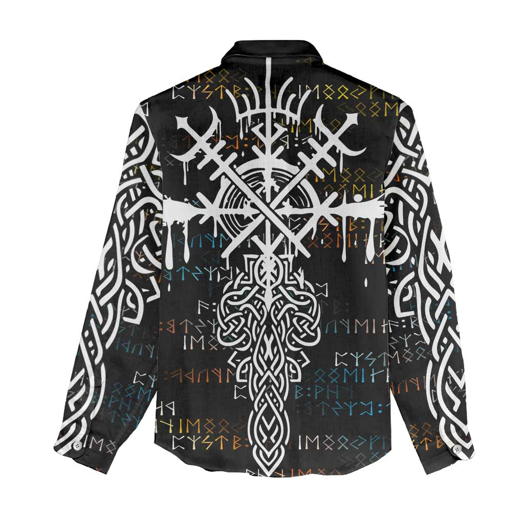 Viking Runes and Norse Mythology Symbols Women Casual Shirt Celtic Knotwork Tribal Illustration Style